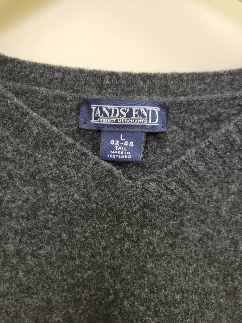 Lands' End Men's L Gray Lambswool Crewneck Pullover Sweater Made In Scotland